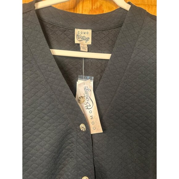 Como Vintage Womens Large 20x26 Black Quilted Blazer Jacket Button Patch Pockets - Picture 3 of 6